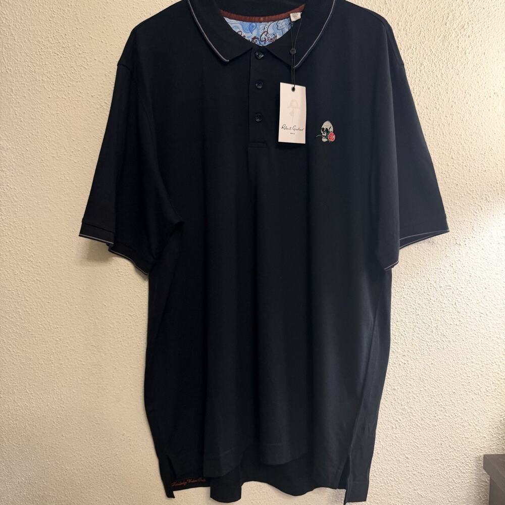NWT Robert Graham Rossi Polo Shirt Men’s 2XL XXL Short Sleeve Embroidered Skull